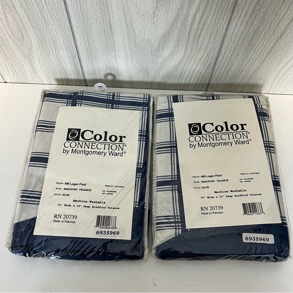 Vtg Montgomery Ward Plaid Bradford Valances NEW 2 pkg Logan Plaid 889 Blue 70x15